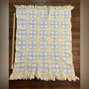 Handmade Afghan Granny Square Baby Girl Blanket 42"x36" Crochet Knit
